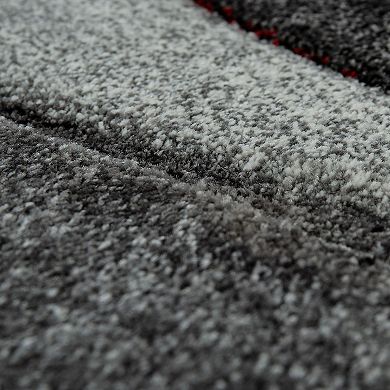 Grey Red Area Rug for Living Room Modern with Abstract Waves