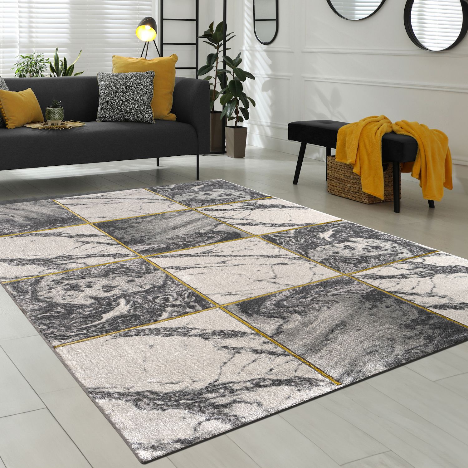 Paco Home Modern Designer Area Rug Checkered with Contour Cut grey-red 2' x  3'7 2' x 3' Indoor Silver 