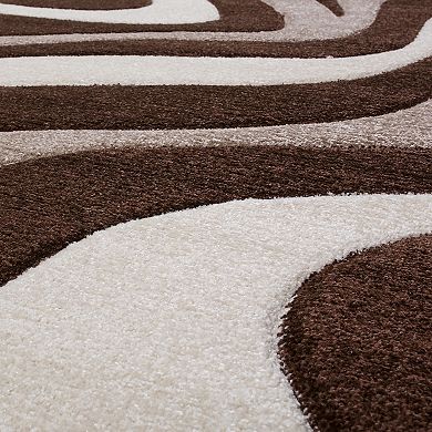 Designer Rug With Contour Cut And Modern Wave Pattern