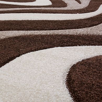 Designer Rug With Contour Cut And Modern Wave Pattern