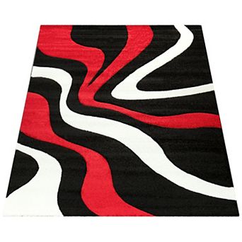 Designer Rug With Contour Cut And Modern Wave Pattern