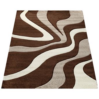 Designer Rug With Contour Cut And Modern Wave Pattern