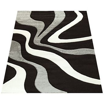 Designer Rug With Contour Cut And Modern Wave Pattern