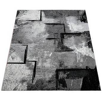Grey White Area Rug Modern Design with Abstract Paint Effect