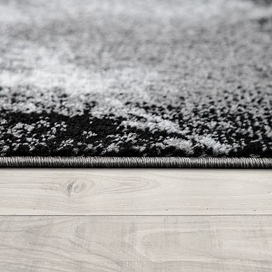 Grey White Area Rug Modern Design with Abstract Paint Effect