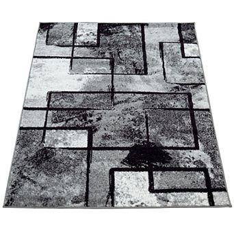 Modern Black-White Area Rug with Abstract Paint Effect