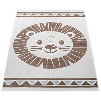 Kids Rug Happy Lion Motif Play-Mat with Contour Cut