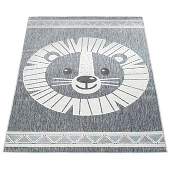 Kids Rug Happy Lion Motif Play-Mat with Contour Cut