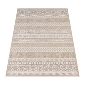 Modern Oudoor Rug for Patio Bohemian Ornaments in Cream Beige