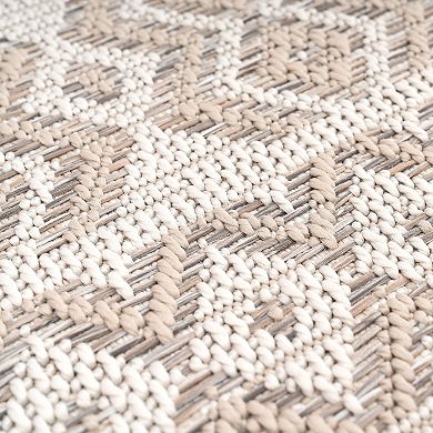 Modern Oudoor Rug for Patio Bohemian Ornaments in Cream Beige