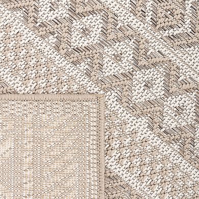 Modern Oudoor Rug for Patio Bohemian Ornaments in Cream Beige