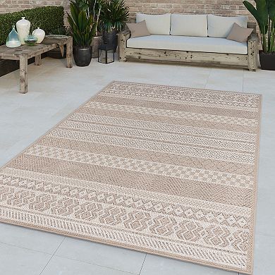 Modern Oudoor Rug for Patio Bohemian Ornaments in Cream Beige