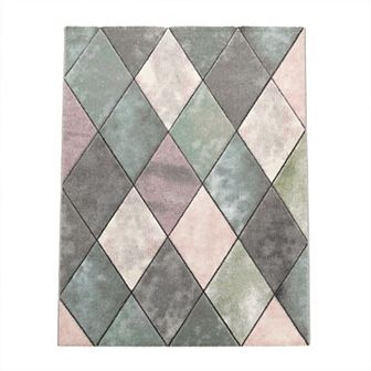 Colorful Living Room Rug with Diamond Pattern in 3D