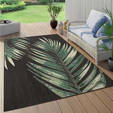 Waterproof Outdoor Rug for Patio with Floral Palm Leaf Design