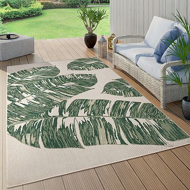 Tropical Outdoor Rug Jungle Leaves Design for Patio or Balcony