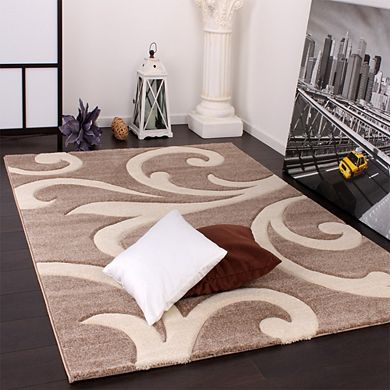 Modern Area Rug Floral Pattern with Contour Cut