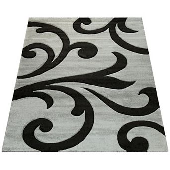 Modern Area Rug Floral Pattern with Contour Cut