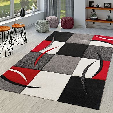 Modern Checkered Area Rug with Contour Cut