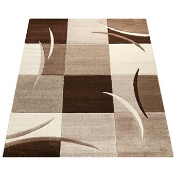 Modern Checkered Area Rug with Contour Cut