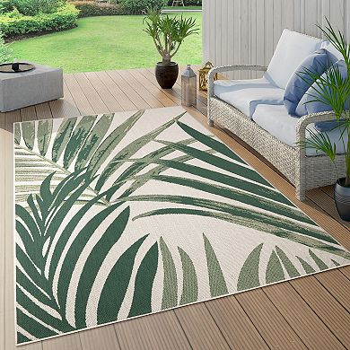Tropical Outdoor Rug Palm Tree & Jungle Design Flatweave