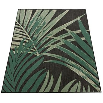 Tropical Outdoor Rug Palm Tree & Jungle Design Flatweave