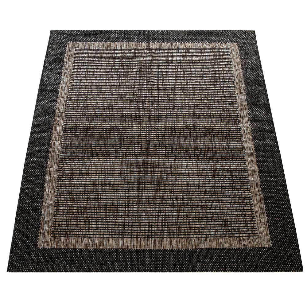 Grey Brown Outdoor Rug Rustic Style Bordered for Patio/Balcony