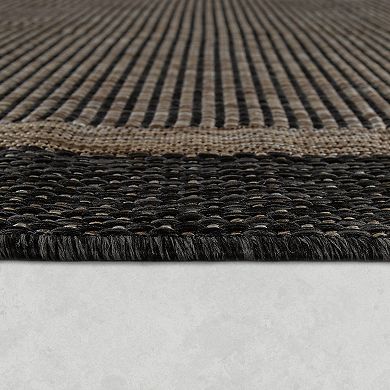 Grey Brown Outdoor Rug Rustic Style Bordered for Patio/Balcony