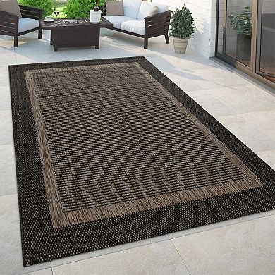 Grey Brown Outdoor Rug Rustic Style Bordered for Patio/Balcony