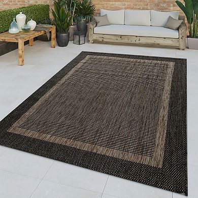Grey Brown Outdoor Rug Rustic Style Bordered for Patio/Balcony