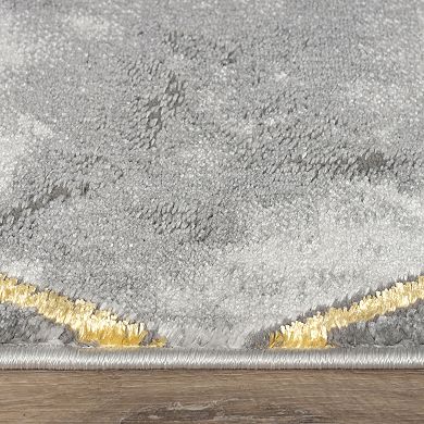 Grey Gold Cream Living Room Rug with Marble Pattern in 3D