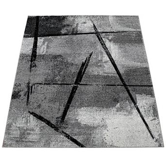 Grey Black Area Rug Modern Design with Abstract Paint Effect