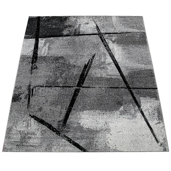 Grey Black Area Rug Modern Design with Abstract Paint Effect