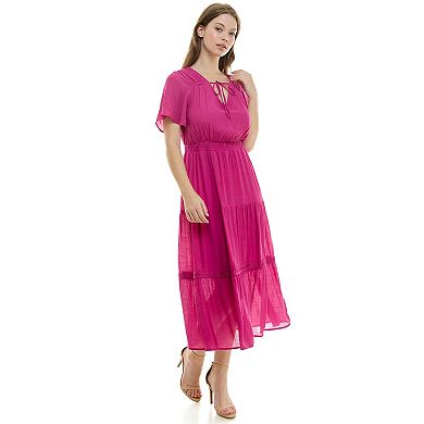 Women's Luxology Tie-Front Tiered Midi Gauze Dress