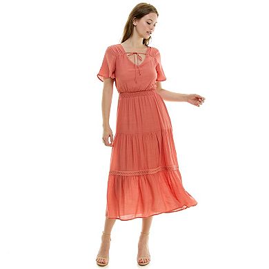 Women's Luxology Tie-Front Tiered Midi Gauze Dress