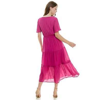 Women's Luxology Tie-Front Tiered Midi Gauze Dress