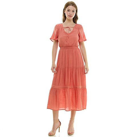 Женские платья Luxology Women's Luxology Tie-Front Tiered Midi Gauze Dress