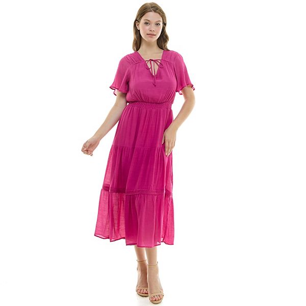 Women's Luxology Tie-Front Tiered Midi Gauze Dress