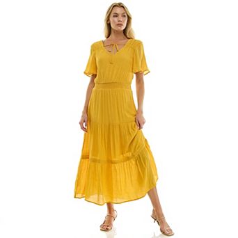 Women's Luxology Tie-Front Tiered Midi Gauze Dress