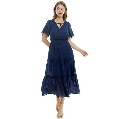 red dress blue shoes Megan cotton Gauze dress