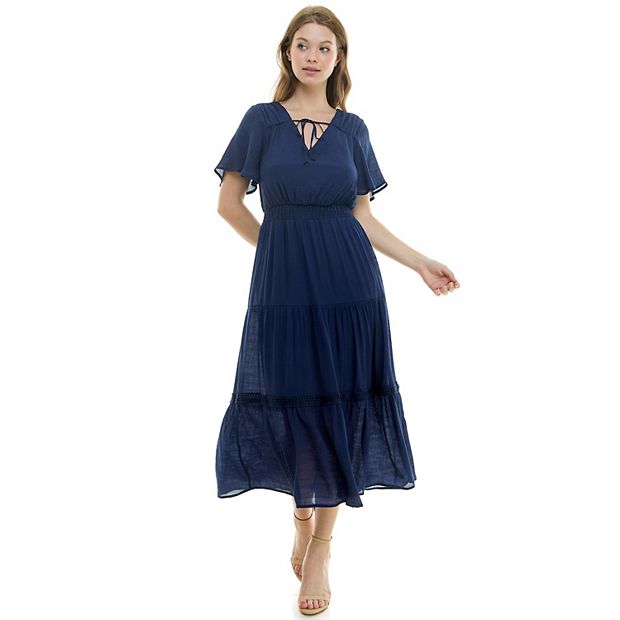 Women's Luxology Tie-Front Tiered Midi Gauze Dress