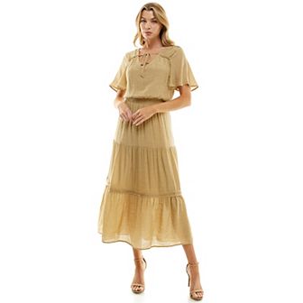 Women's Luxology Tie-Front Tiered Midi Gauze Dress