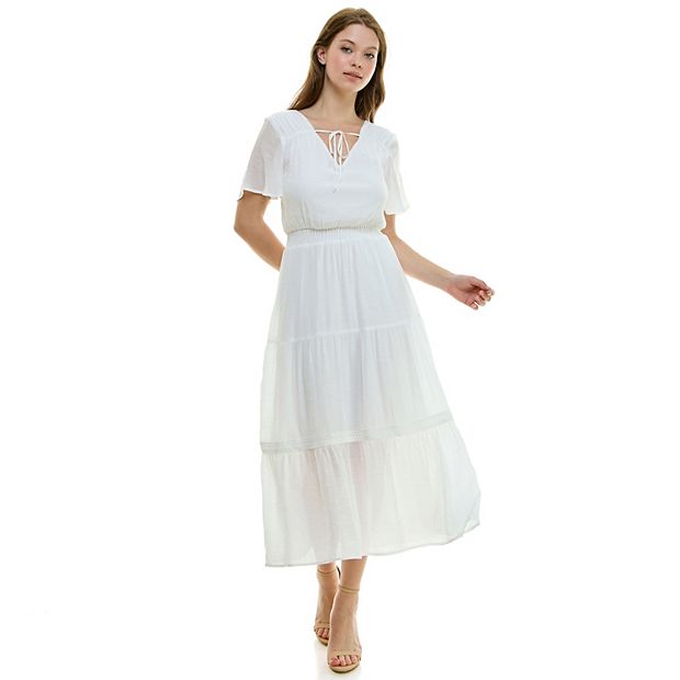 knee length dresses for ladies Hi Low White Gauze Wrap Dress – Look A Likes main image 0
