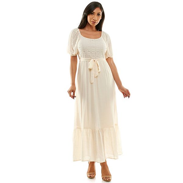 Women's Luxology Puff Sleeve Tie-Waist Tiered Gauze Maxi Dress