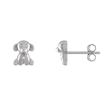 Junior Jewels Kids' Sterling Silver Diamond Accent Puppy Stud Earrings