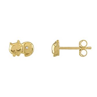 Junior Jewels Kids' Gold Over Silver Diamond Accent Cat Stud Earrings