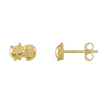Junior Jewels Kids' Gold Over Silver Diamond Accent Cat Stud Earrings