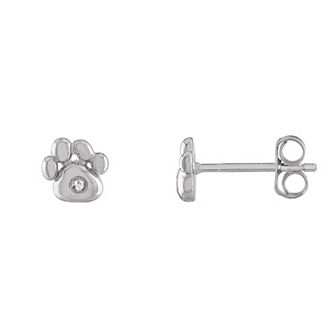 Junior Jewels Kids' Sterling Silver Diamond Accent Paw Stud Earrings