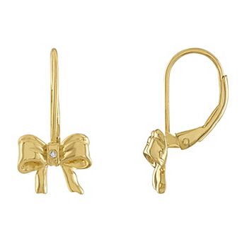 Junior Jewels Kids' Gold Over Silver Diamond Accent Bow Leverback Earrings