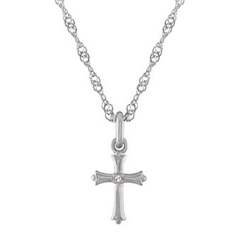 Junior Jewels Kids' Sterling Silver Diamond Accent Cross Pendant Necklace