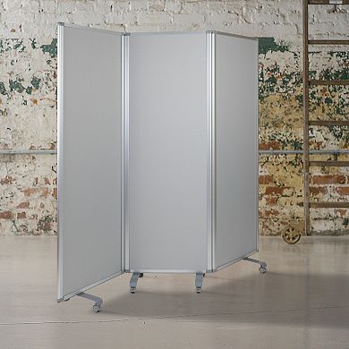 Emma and Oliver Mobile Whiteboard/Cloth 3 Section Partition with Locking Casters, 72"H x 24"W